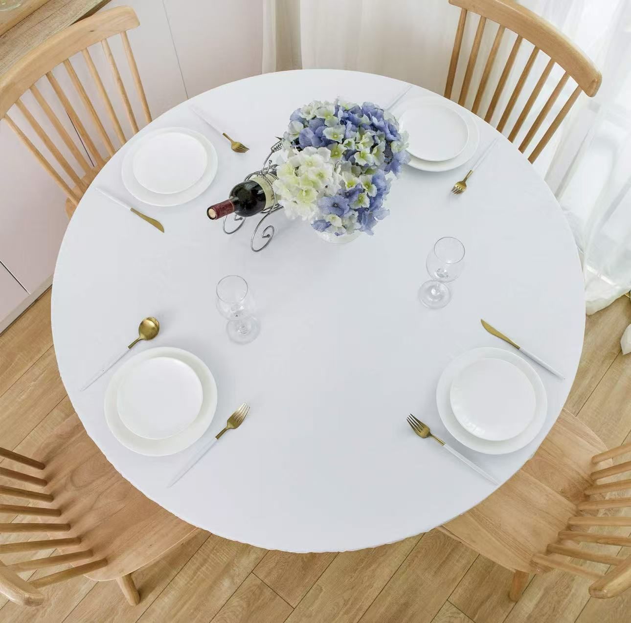 NLMUVW Round Fitted Vinyl Tablecloth with Elastic Edge 100% Waterproof Oil Proof PVC Table Cloth Wipe Clean Table Cover for Indoor and Outdoor, Grey,