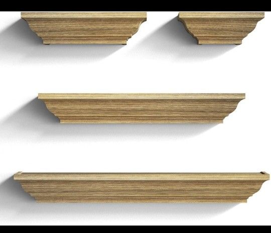 Set Of 4 Floating Solid Wood Shelves Wall Mounted