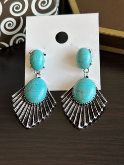 Stunning Turquoise Color Fan Drop Earrings
