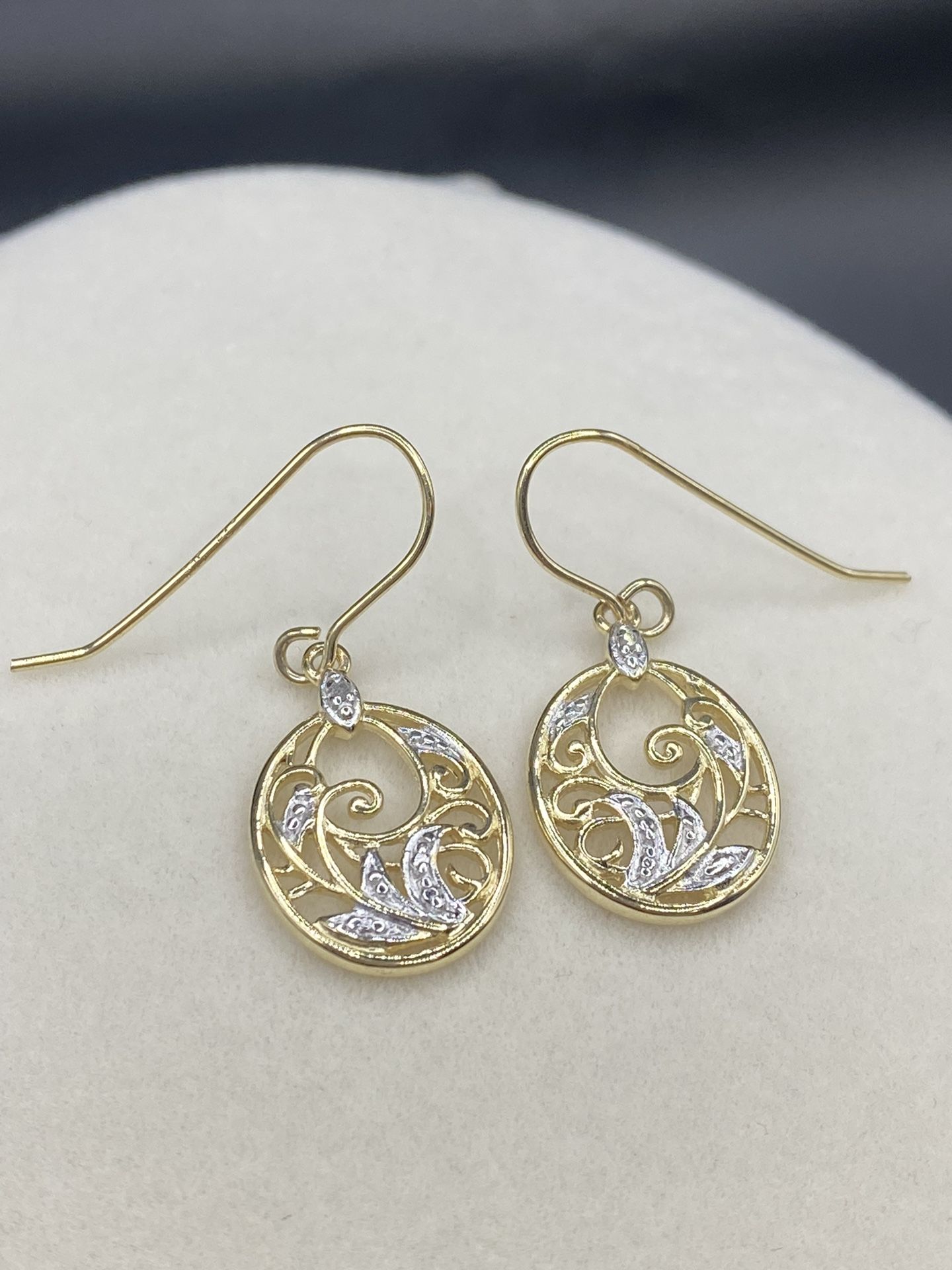 Gold Plated Sterling Silver Diamond Accent Filigree Disc Dangle Earrings