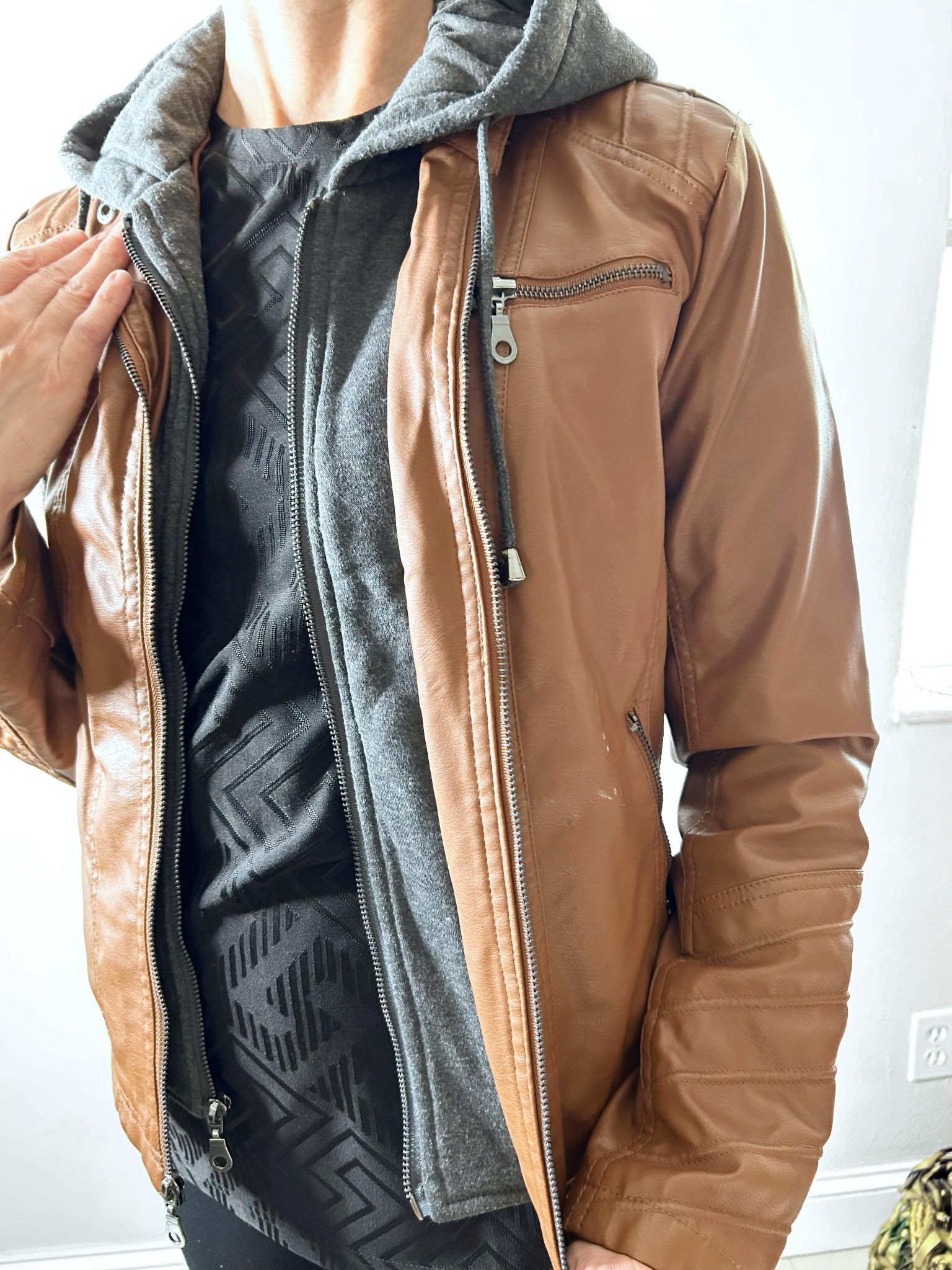 Faux Leather Hoodie Jacket