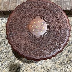 Vintage Hand Carved Teak Wood Table Stool
