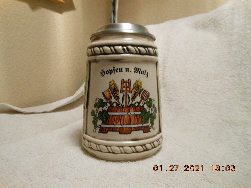 Rare Hopfen U. Malz Gott Erhalt’s Beer Stein w/lid