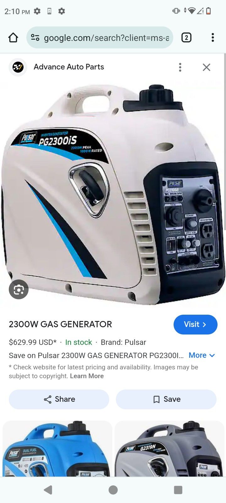 Pulsar Pg2300is Generator. Costs Around $600. New In Box. Unopened. Selling For $275