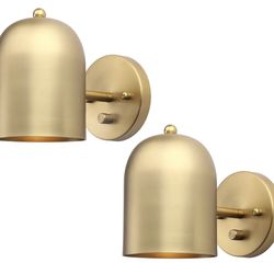 Pathsan Set of 2 Hardwired Wall Sconce Dimmer Switch, Brass Finish Wall Light Lamp Adjustable Light Angle Wall Vanity Lighting, E26 Base Reading Light