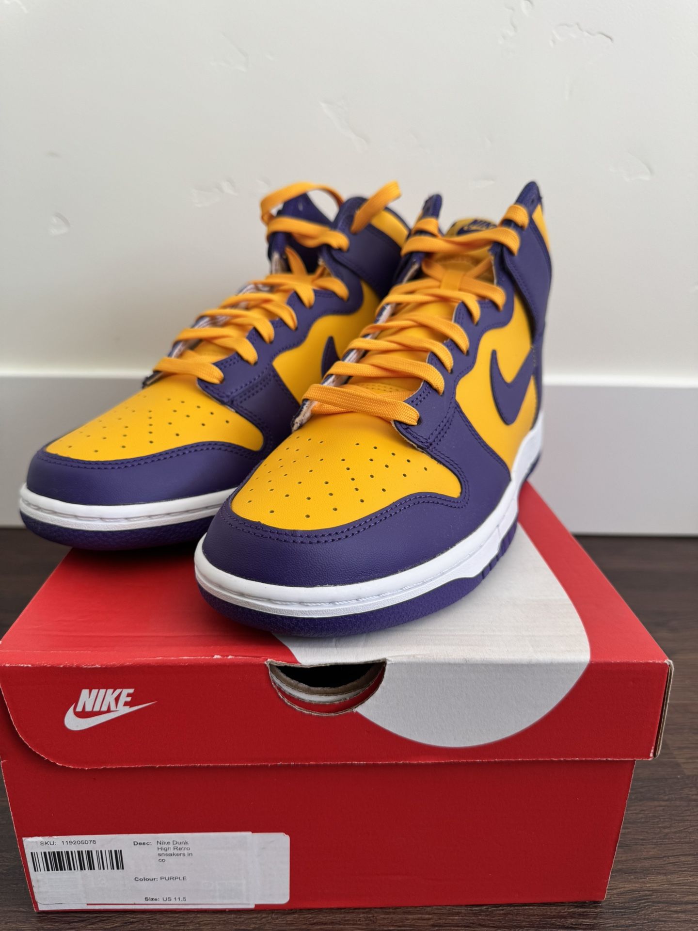New Nike Dunk High Lakers Size 11.5