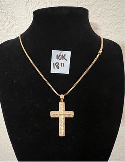 10K Yellow Gold Chain and Pendant For Wedding CUBIC ZIRCONIUM STONES 18 Inches Long