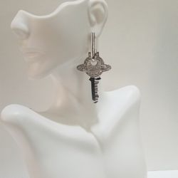 Silver Cz Diamond Key Drop Dangle Earrings Women's Gift