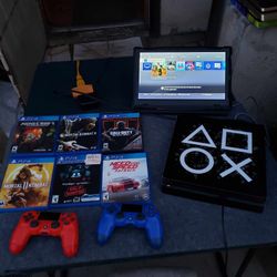 All Custom Black PS4 slim 1,000GB 1TB New 1 Controller $200!... $20! Per Game & $300! Combo 6 Games n 2 Controllers combo Playstation 4 slim