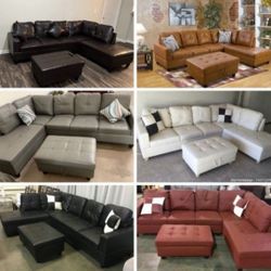 New Sectional + Storage Ottoman  — Left or Right Chaise — Delivery Available