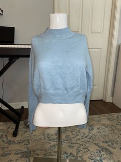 Light Blue Cropped Mock Neck Sweater