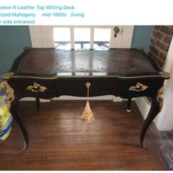 Napoleon III Leather Top Writing Desk Ebonized Mahogany mid-1800s