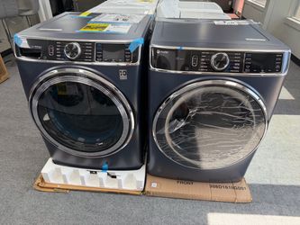 GE blue front load washer and dryer set