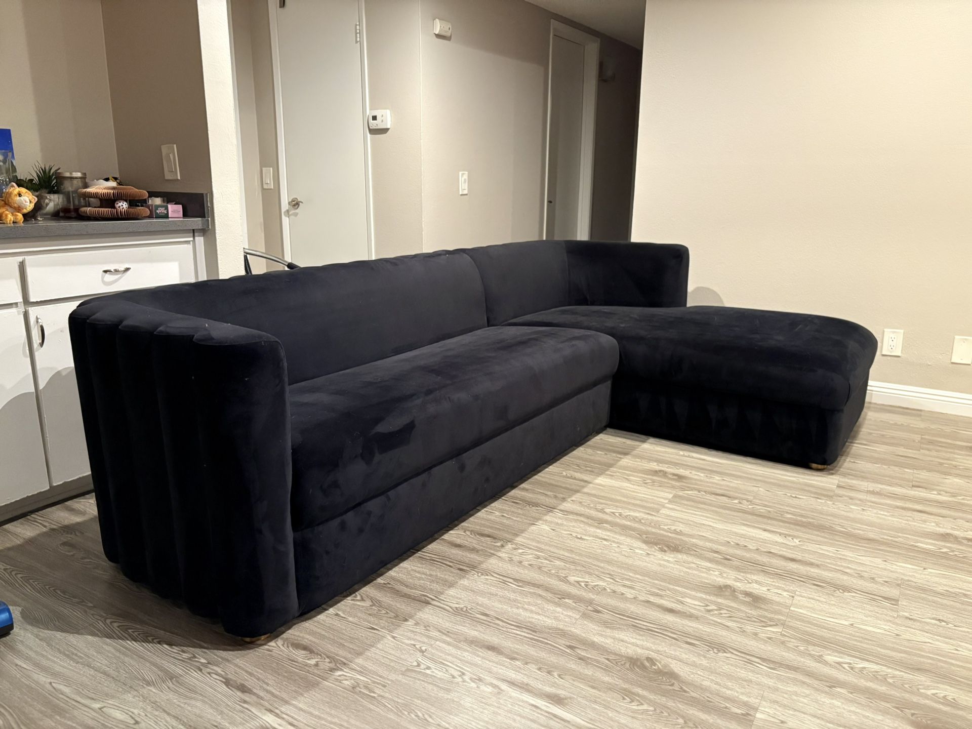110” Mid-Century Modern Luxury Velvet Black Sofa