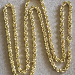 Semi Solid Gold Over Silver Rope Chain 28" 5MM 