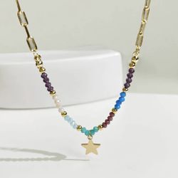 N191- Bohemian Multicolor Mini Stones -Star Necklace!