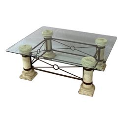  2 Pieces Postmodern Rectangular Coffee Table with Crystal Glass Top