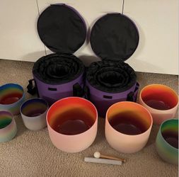 432hz 7 Crystal bowl Set W/ Cases And Mallets