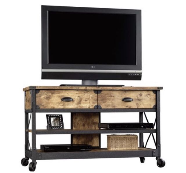 Rustic Country TV Stand for TVs up to 52", Antiqued Black/Pine Color j11- 1353
