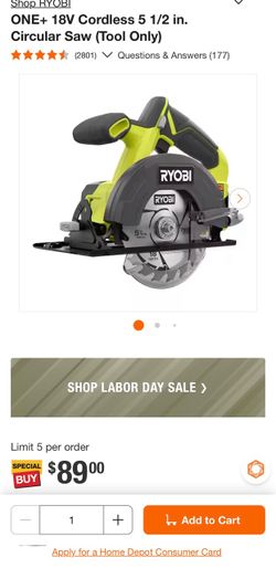 Ryobi 18V 5.5" Circular Saw PCL500 (Tool Only)