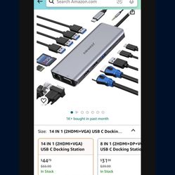USB C Docking Station Dual Monitor for Dell/HP/Lenovo/Surface Laptop, 14 in 1 Triple Display Hub Multiple Adapter, Dongle with 2 HDMI 4K+VGA+5 Port+10
