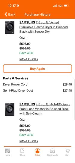 Brand new electric washer and dryer set from home depot