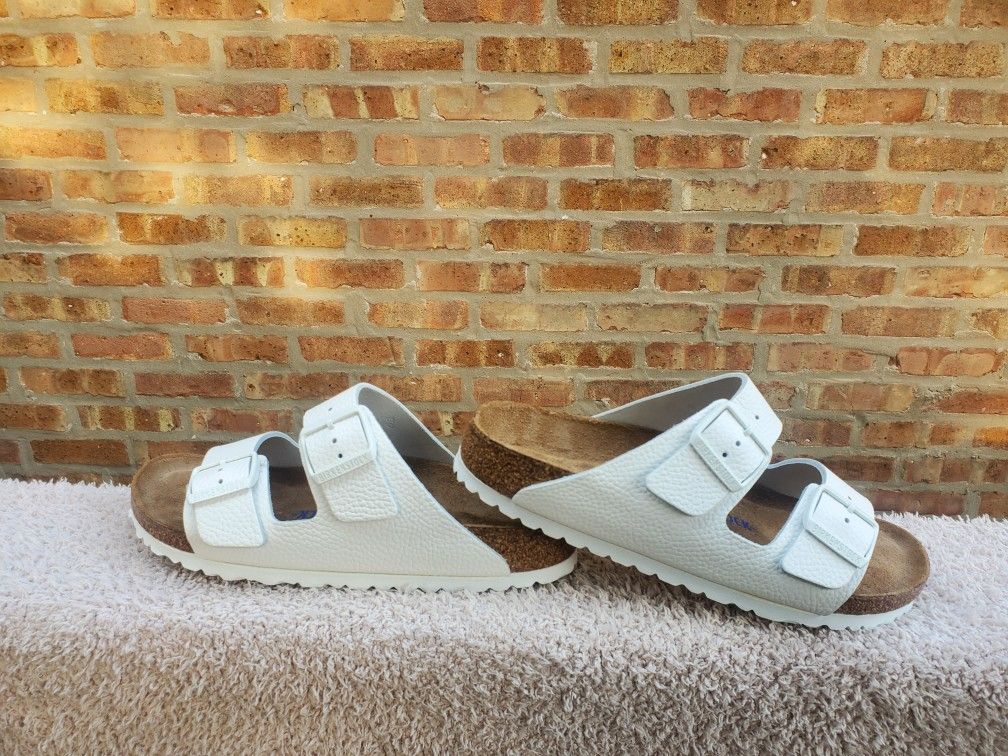 Birkenstock Arizona Soft Footbed Slide Sandals 39 Women 8 Men 6 Antique White