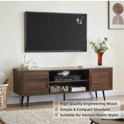 Modern TV Stand for 65" TV, Wood TV Stand with Storage Cabinet and Open Shelf, Entertainment Center, TV Console Table for Living Room, Dar