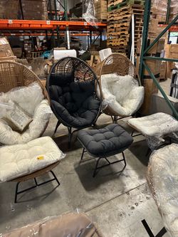New Birdcage Lounge Chair 450 lbs Capacity Indoor Outdoor Wicker Egg Chair Set w/ Ottoman Footrest