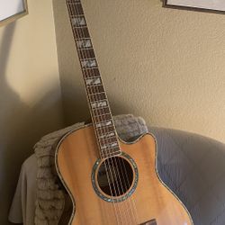 Handcrafted Solid Top Esp Acoustic Guitar W/case & Stand 