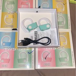 Bluetooth Wireless Earphones Colors: Pink Green And Yello
