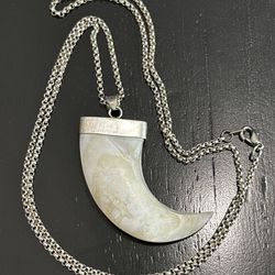  Victorian Stone Horn Claw Pendant Silver Necklace 925 Charm Vintage Chain 28"