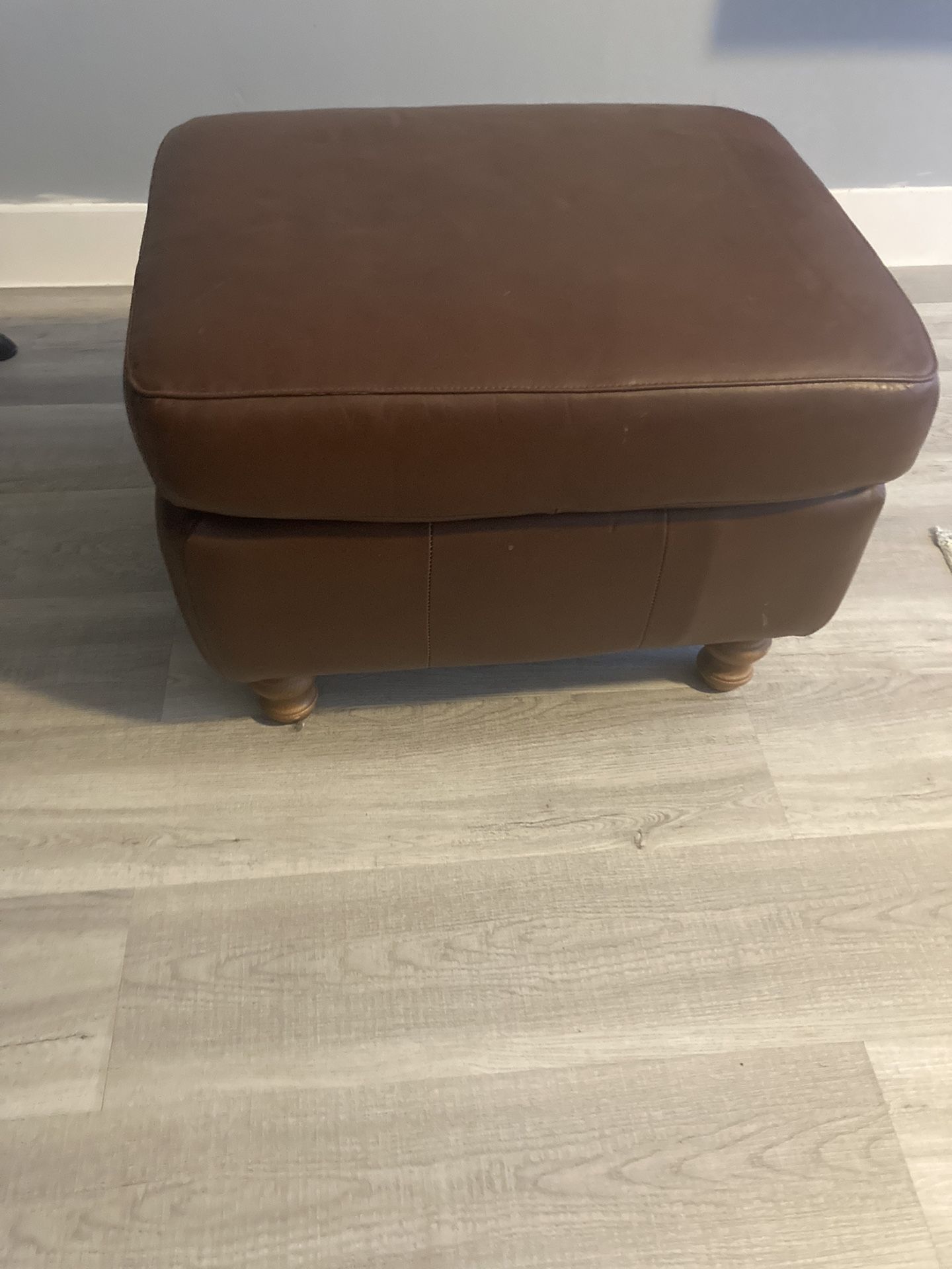 Brown Ottoman Foot Stool With Wooden Legs