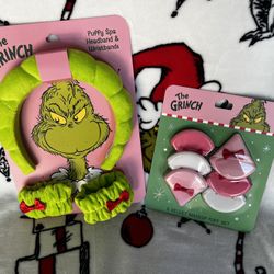 Grinch Headband & Wristband Makeup Puff Set