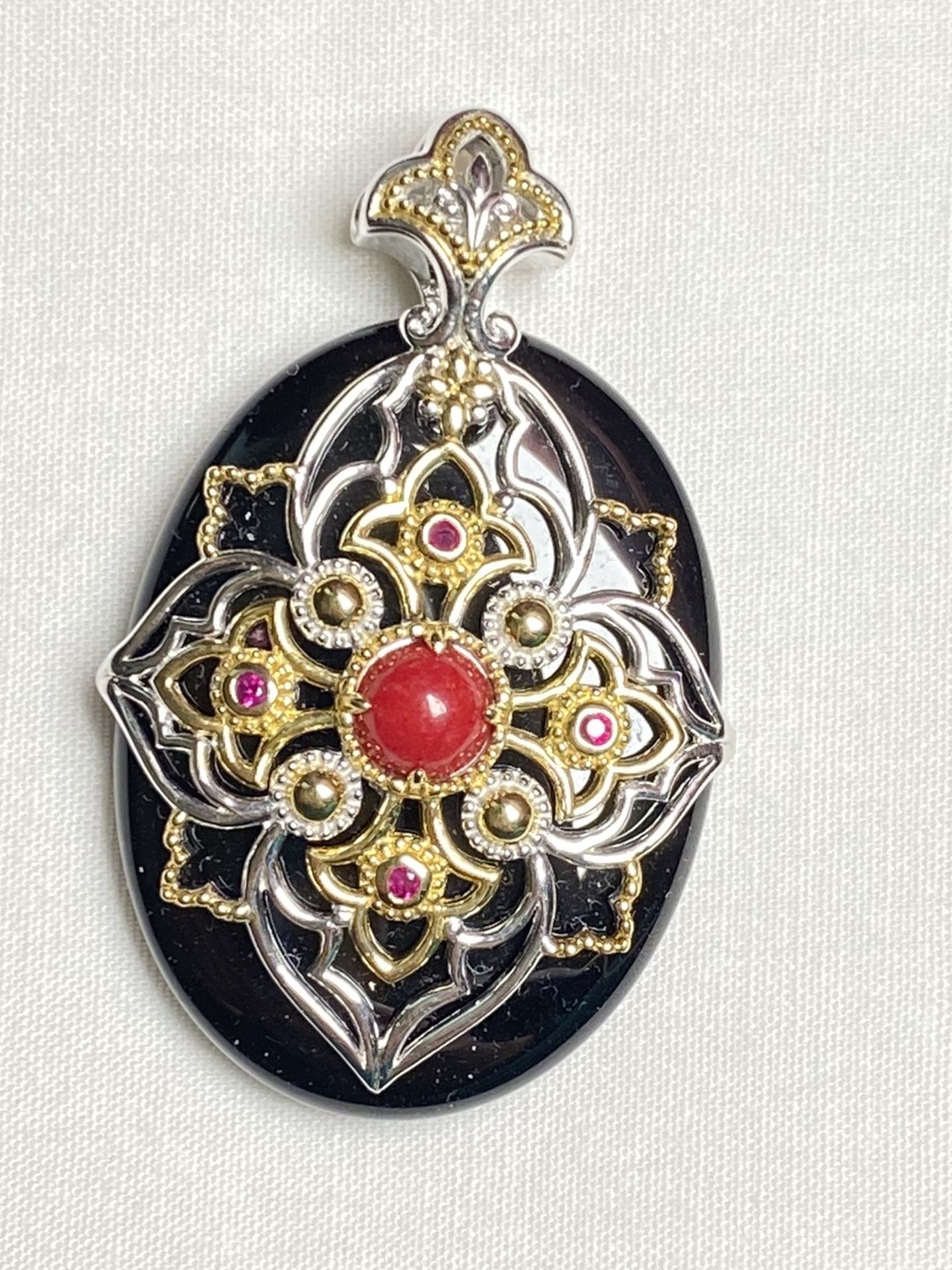Michael Valitutti Onyx Pendant With Red Jade And Ruby