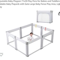 Adjustable Baby Playpen 71x59 Play Pens for Babies and Toddlers Foldable Baby Playards with Gate Large Baby Fence Play Area, Light Grey
