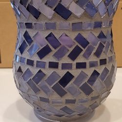 Blue Mosaic Candle Holder With Candle