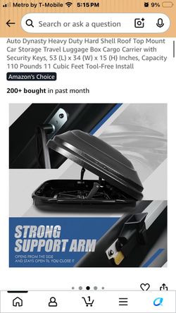 DNA MOTORING Rooftop Cargo Box Carrier Lockable Heavy Duty Car Top Storage Case, Capacity 110 Lbs, 53" L x 34" W × 15" H, 11 17 Cubic Ft.(Textured Bla