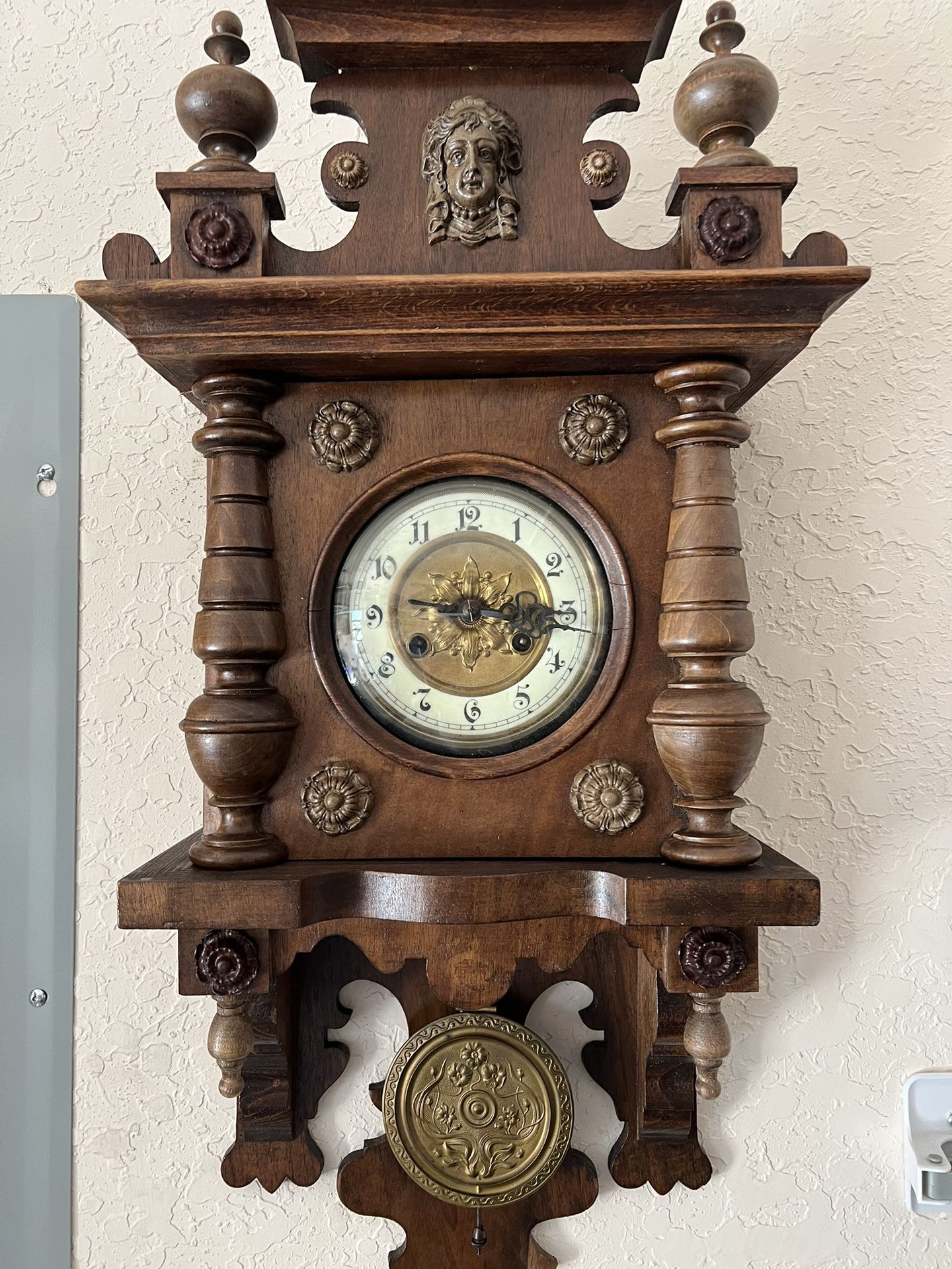 German Antique Open Face Antique Clock