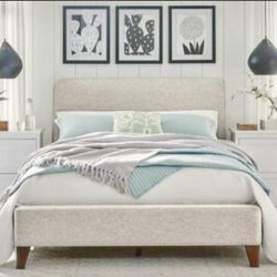 $300 Please read the full item description before messaging directly. Thanks 

QUEEN SIZE MATTRESS SET WITH GRAY CLOTH COVERED BED FRAME