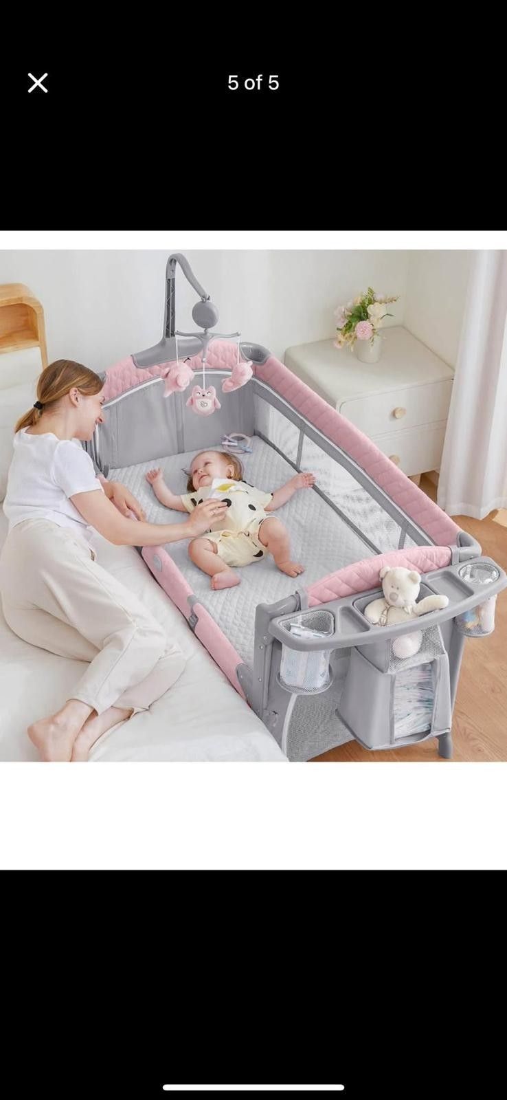 Baby Bassinet Bedside Crib_ Pink