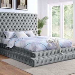 Brand New Grey Upscale Queen Size Platform Bed Frame