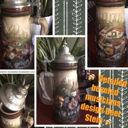 🍻 Beer Stein Beveled Musicians Playing 🍻