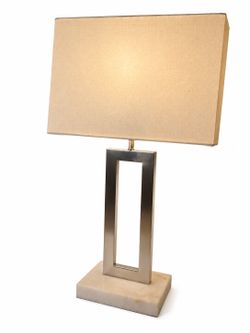 Modern Brushed Metal & Marble Table Lamps – Set of 2