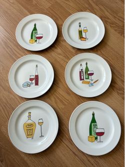 Set of 6 Wine and Cheese Ceramic Plates