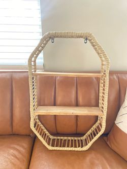 Boho Rattan and Wood Wall Shelf