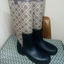 Tory Burch Rain Boots Blue Navy Brand New Size #10$150