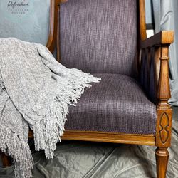 Refinished Wing Chair – New Upholstery – Purple