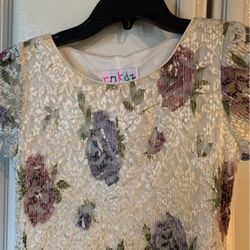 R N Kidz Cream Floral Lace Dress