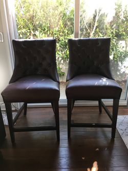 3 Tufted pottery barn Leather Bar Stools